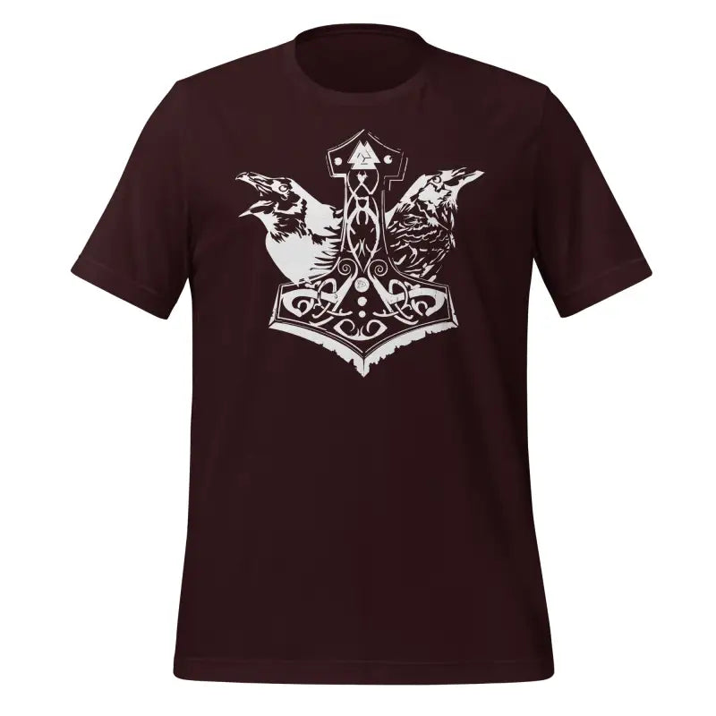 Burgundy Viking Pride T-Shirt featuring Thor’s Hammer and Norse ravens design