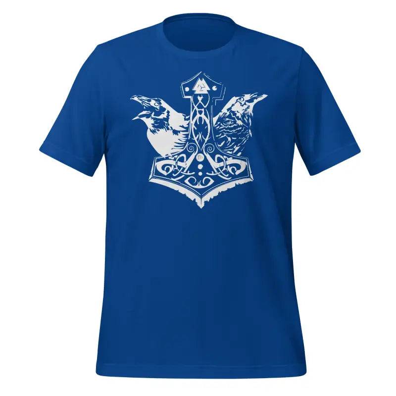 Royal blue Viking Pride T-Shirt featuring Thor’s Hammer Mjolnir and ravens design