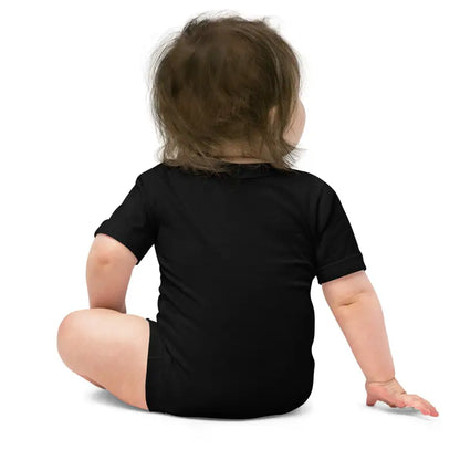 Black baby bodysuit from Villain Era features fits baby weight and months chest width