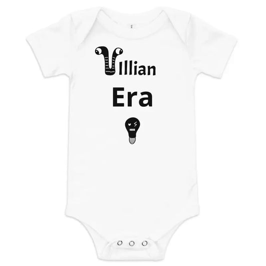 White baby onesie made of ring-spun cotton from Villain Era Baby collection