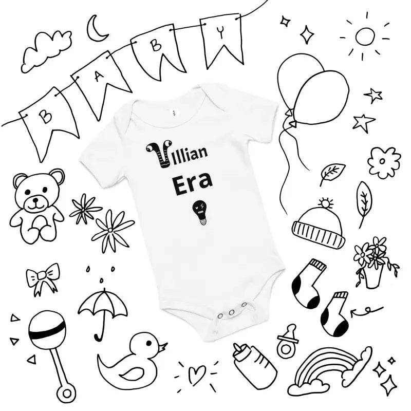 White cotton baby onesie featuring Villain Era text in exquisite ring-spun elegance