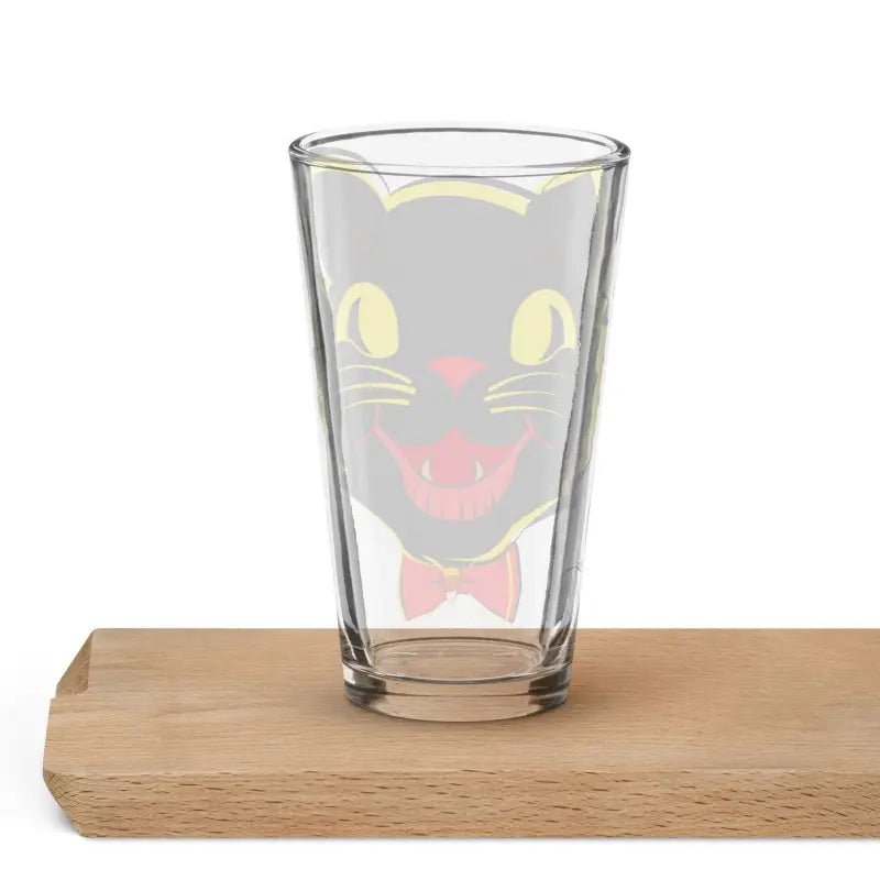 Vintage Cat Shaker Pint Glass featuring a black cat face design with yellow eyes