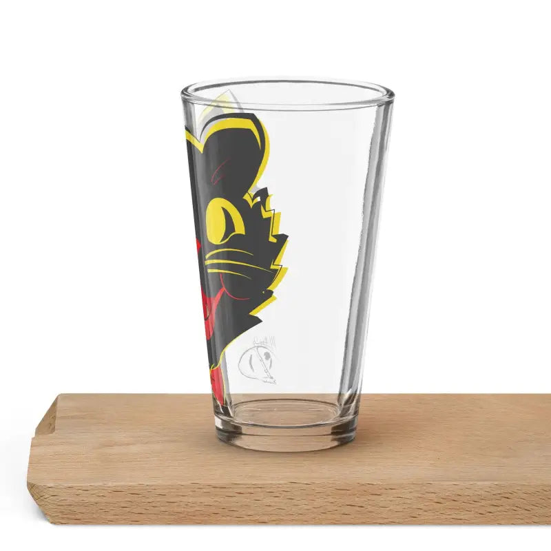 Clear Vintage Cat Shaker Pint Glass featuring a striking black and yellow graphic design