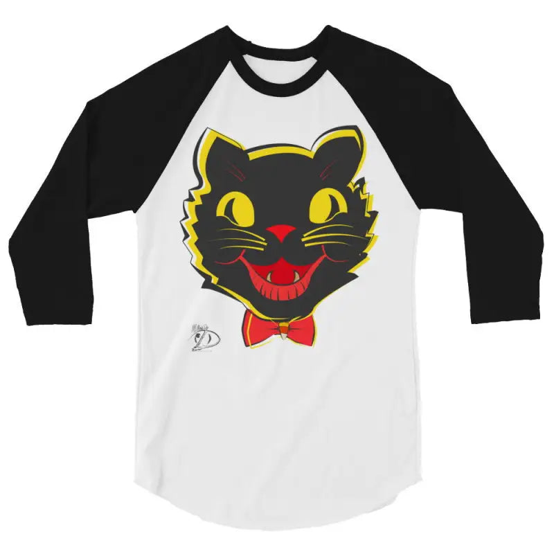 Whimsical Vintage Black Cat T-Shirt featuring a cute black cat raglan design