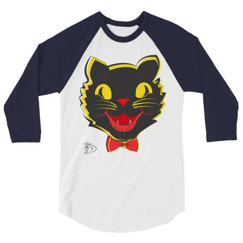 Vintage Black Cat T-Shirt featuring a black cat face with a red bow tie in a cute Halloween collection