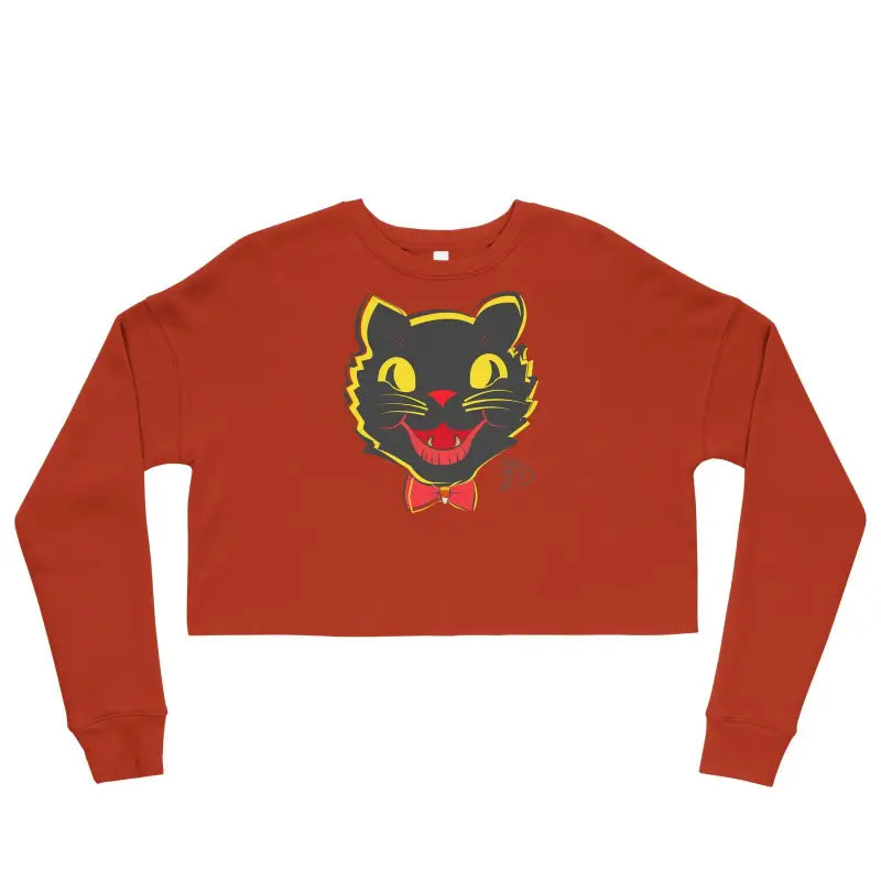 Red Cat Crop Sweatshirt with Black Cat Face Design from Cute Halloween Collection