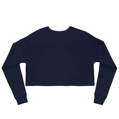 Navy blue cropped long-sleeve sweatshirt featuring a vintage black cat design