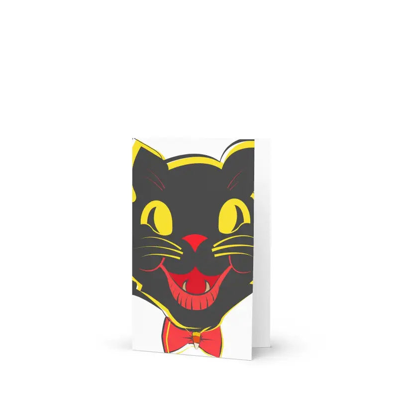 Vintage Black Cat charm featuring yellow eyes and red bowtie in Halloween design