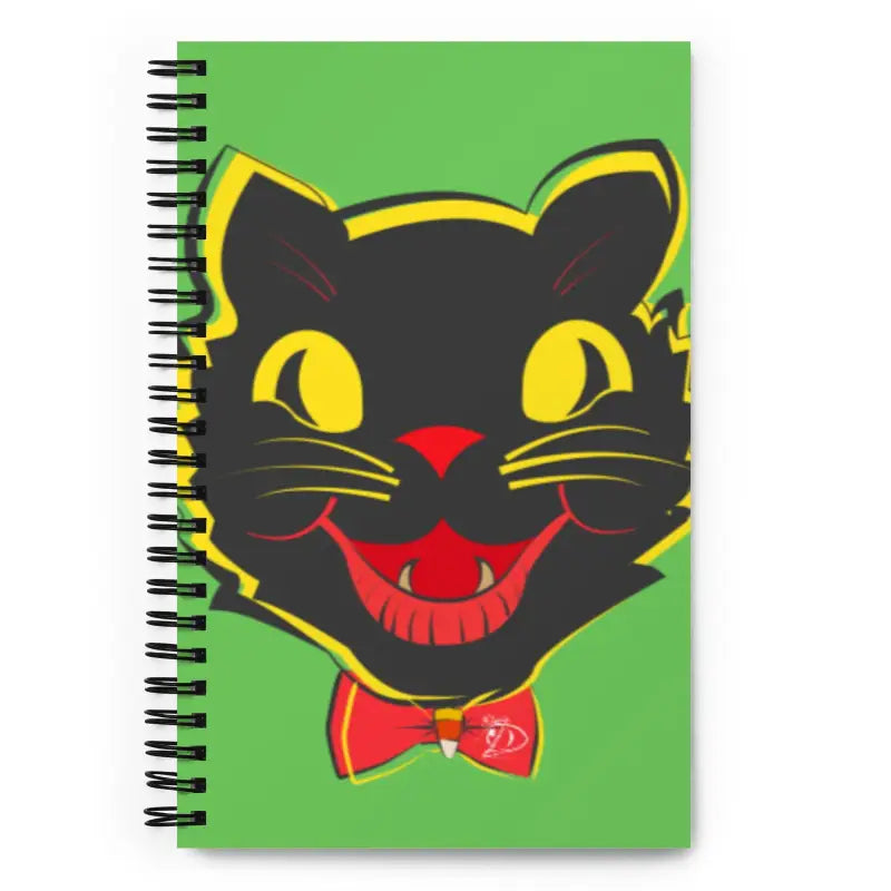 Spiral notebook with vintage black cat on haunting green background for creative expression