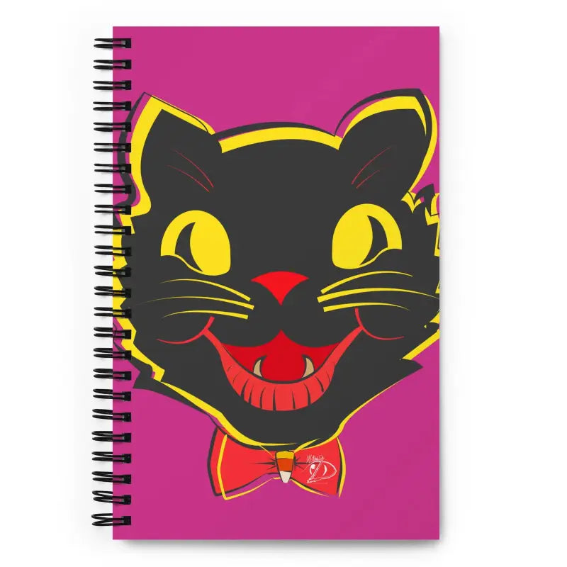 Spiral notebook featuring a vintage cat with flamingo flair on a pink cover