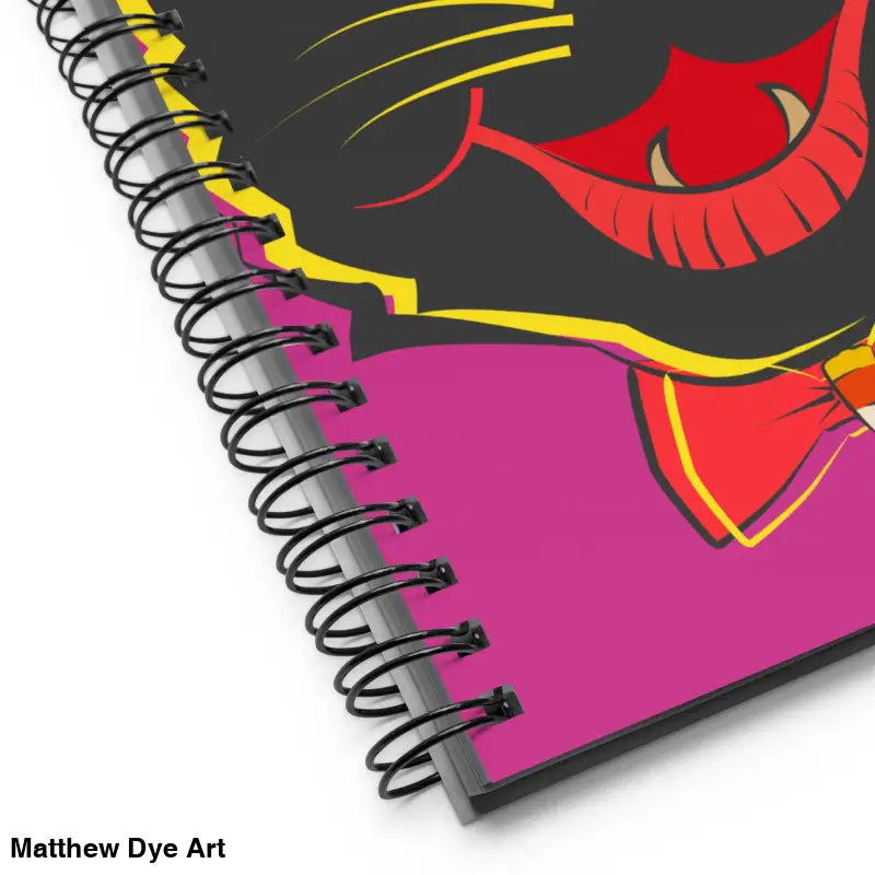 Spiral-bound cat spiral notebook with charming vintage black cat design on pink background