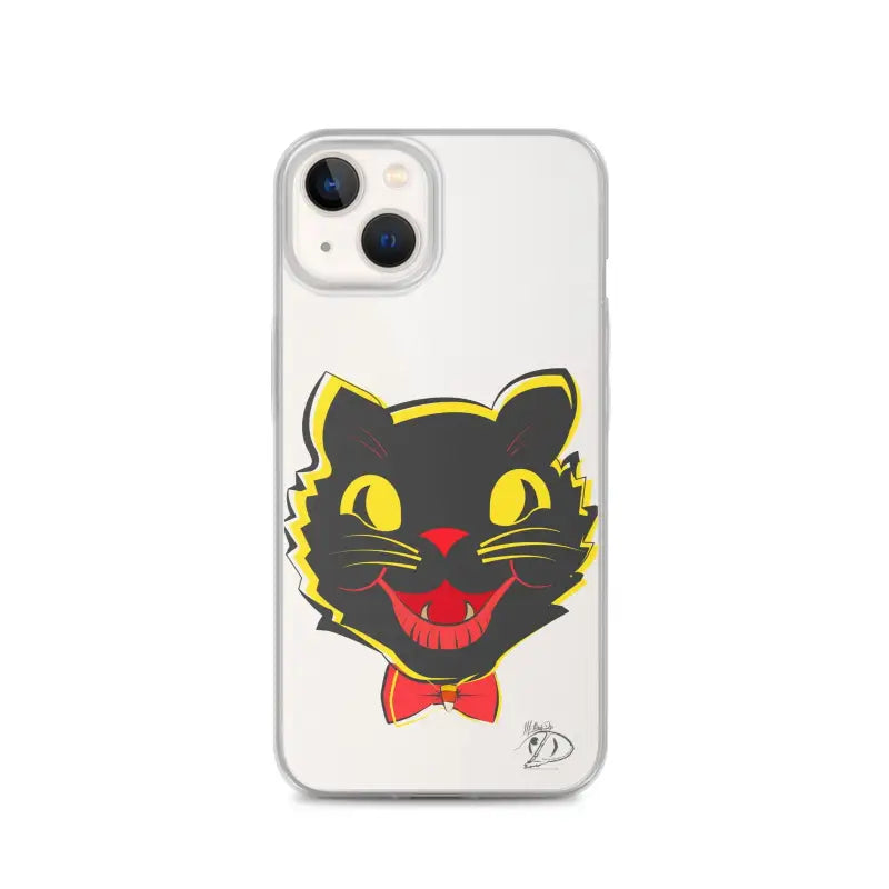 Clear phone case featuring a retro black cat design for a sleek iPhone® case with aligned port openings