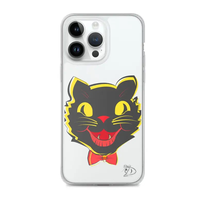 Sleek iPhone® case with black cat design, see-through polyurethane, and aligned port openings