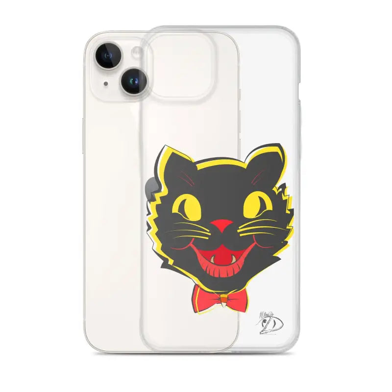 Sleek iPhone® case with vintage black cat design in see-through polyurethane material