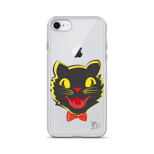 Sleek iPhone® case with a vintage black cat design, featuring aligned port openings