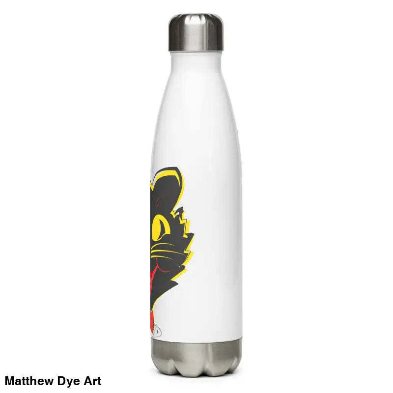 White stainless steel water bottle featuring black cat design for daily adventures