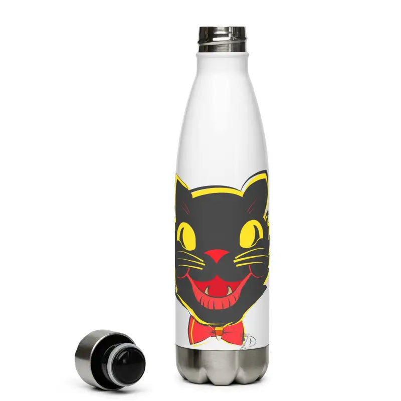 White stainless steel water bottle featuring vintage cat design for daily adventures