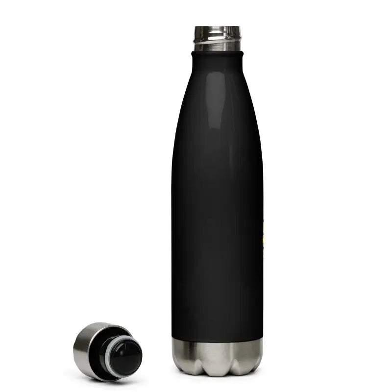 Black stainless steel water bottle with cap removed for daily adventures in vintage cat style