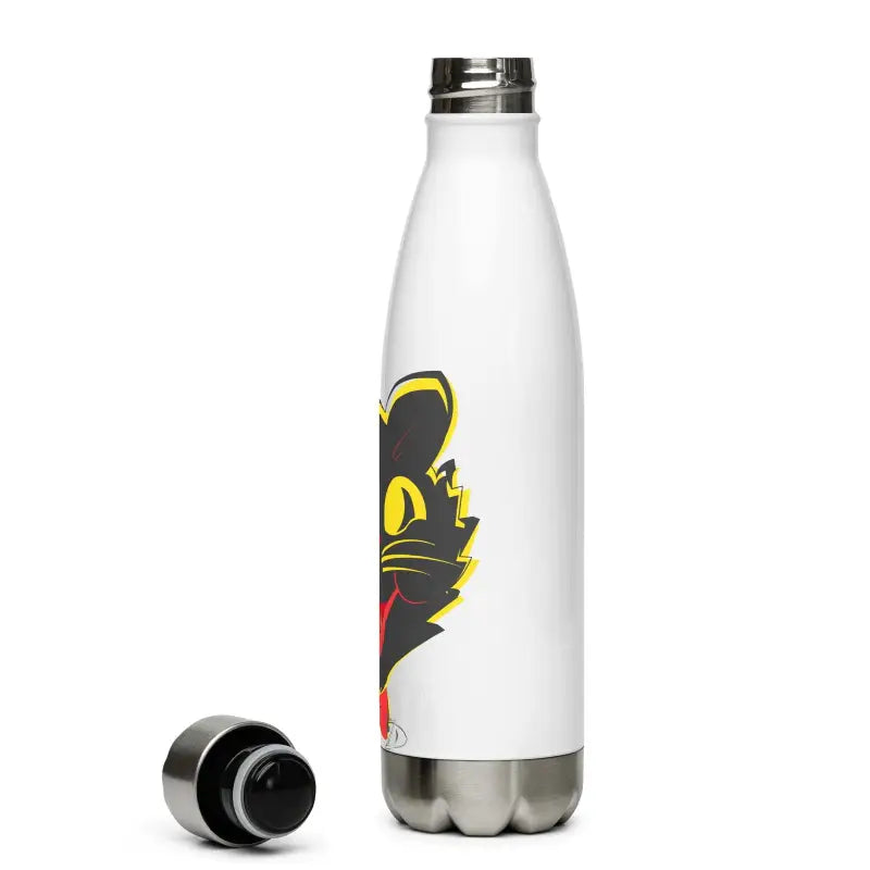 White stainless steel water bottle featuring a whimsical vintage cat design for daily adventures