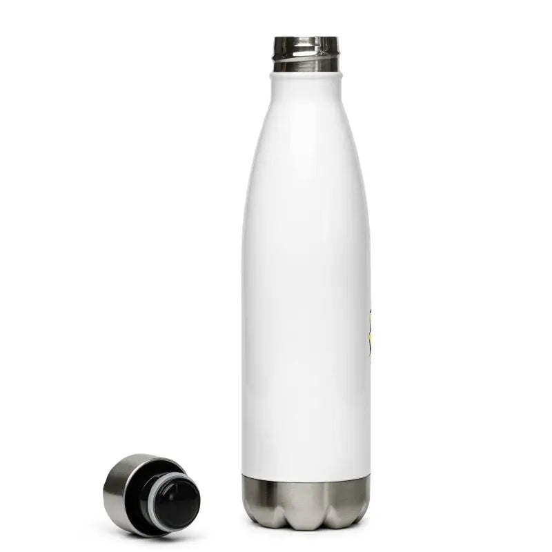 White reusable stainless steel water bottle with metallic base and black lid for daily adventures