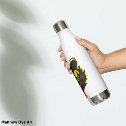 White stainless steel water bottle featuring a cartoon design of a vintage cat for daily adventures