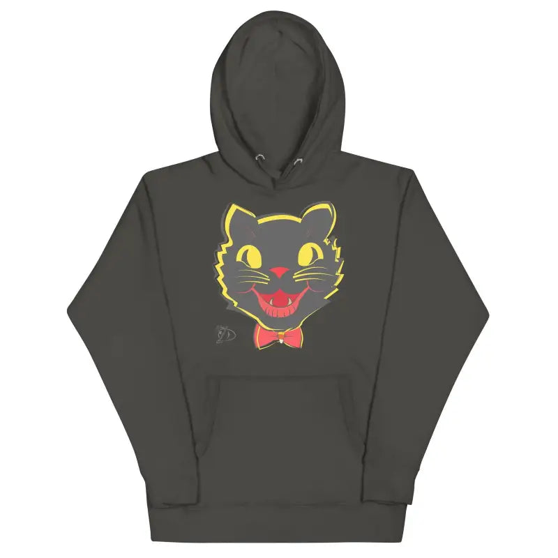 Dark gray Vintage Cat Unisex Hoodie with yellow and pink cartoon cat face design