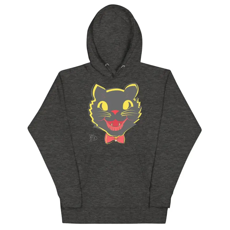 Dark gray Vintage Cat Unisex hoodie with a cartoon black cat face and red bowtie