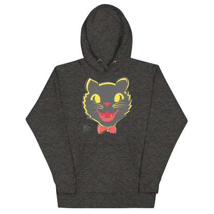 Dark gray Vintage Cat Unisex hoodie with a cartoon black cat face and red bowtie