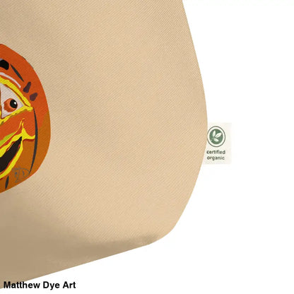 Beige tote bag featuring a Vintage Pumpkin Witch design, ideal for Halloween festivities