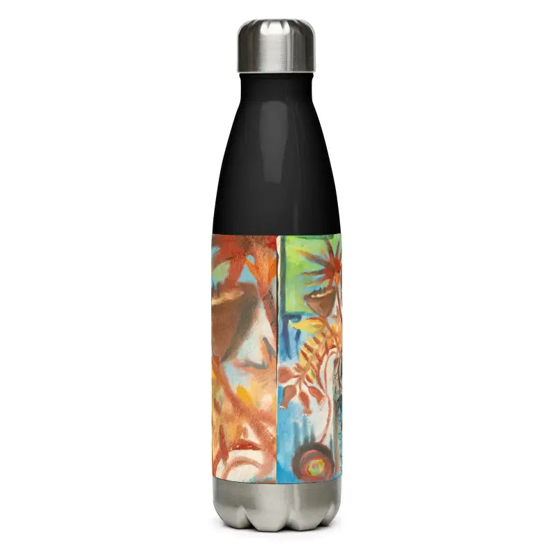 Colorful abstract art design on a stainless steel water bottle from Voynich Elegance