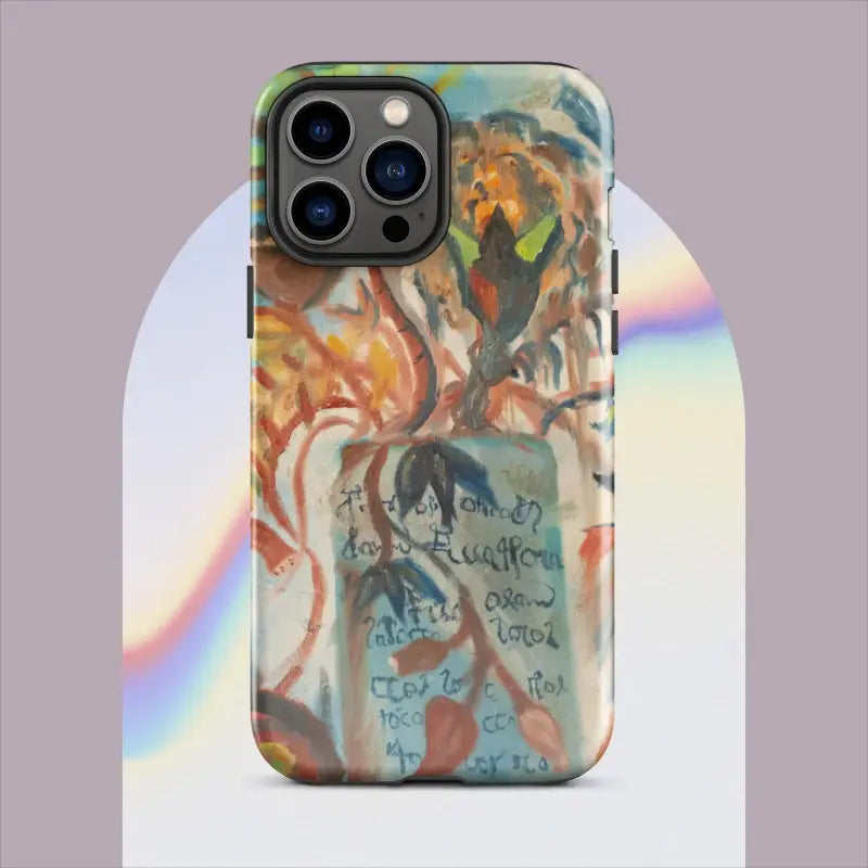 Artistic graffiti-style iPhone case with swirling colors and polycarbonate outer shell