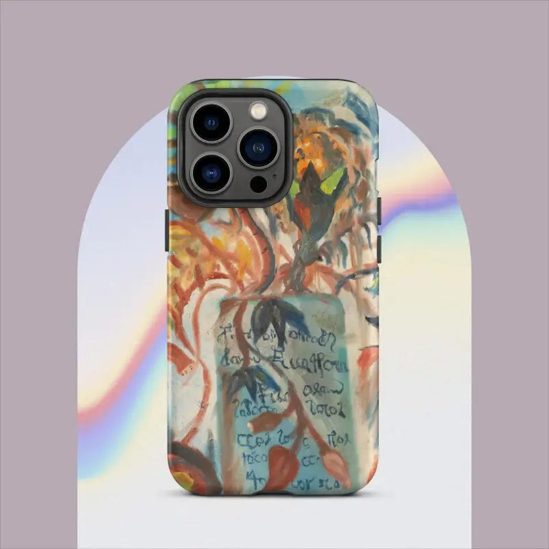 Colorful abstract graffiti design on Voynich Oil Painting Pro Max iPhone case with polycarbonate outer shell