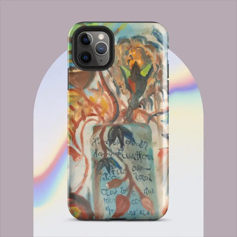 Artistic Pro Max iPhone case featuring Voynich Oil Painting in vibrant watercolor designs