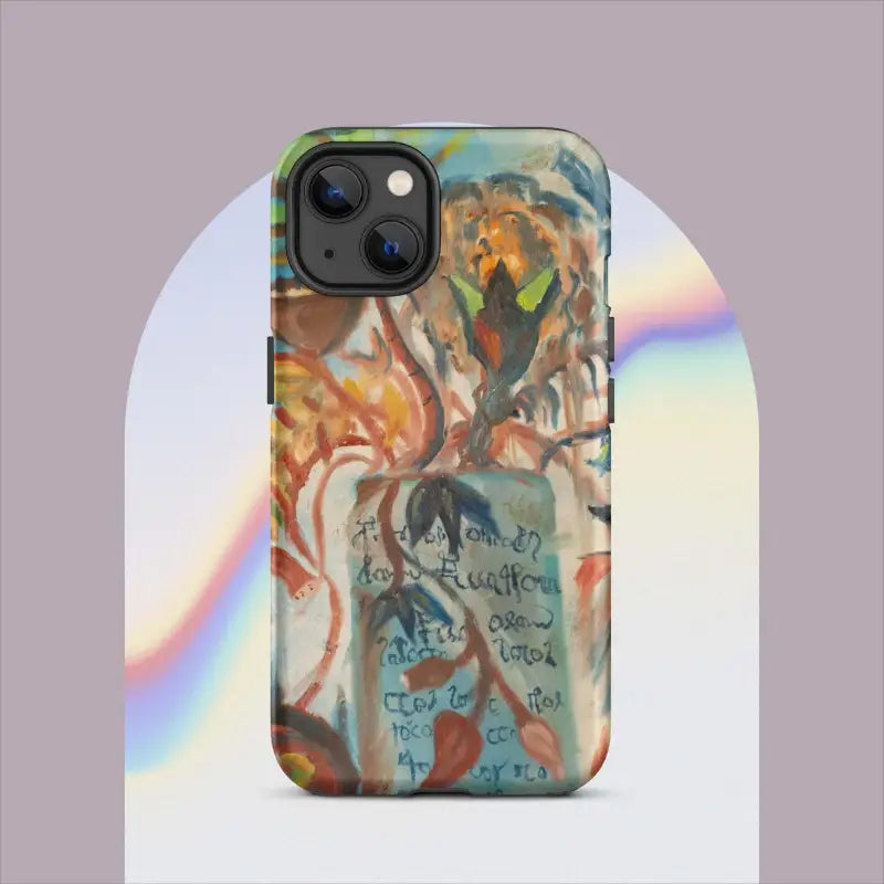 Phone case featuring swirling orange and blue patterns, inspired by Voynich Oil Painting, for Pro Max iPhone