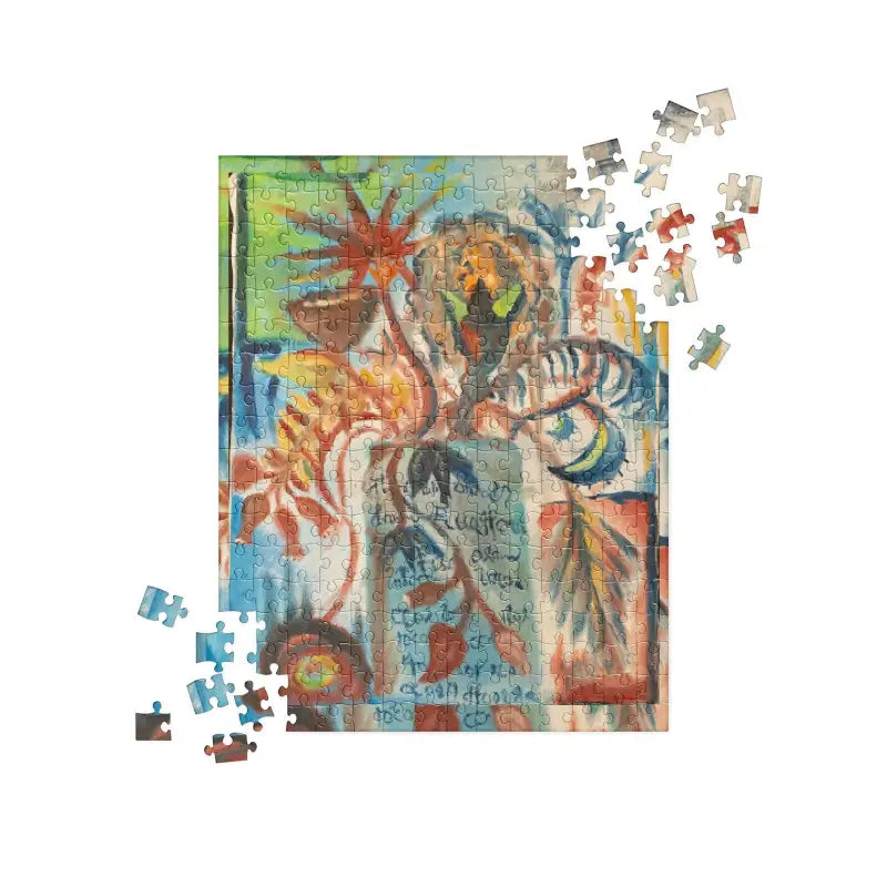 Partially completed Voynich Oil Painting Puzzle featuring abstract floral artwork