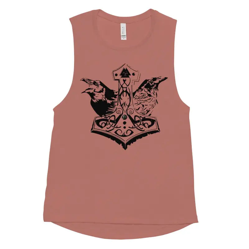 Dusty pink muscle tank by Matthew Dye featuring Norse-inspired Thor’s hammer design