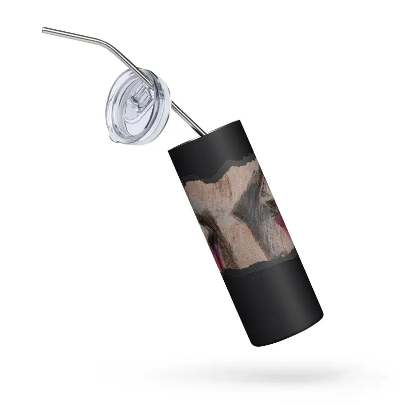 Stylish stainless steel tumbler with whimsical camouflage design in muted earth tones