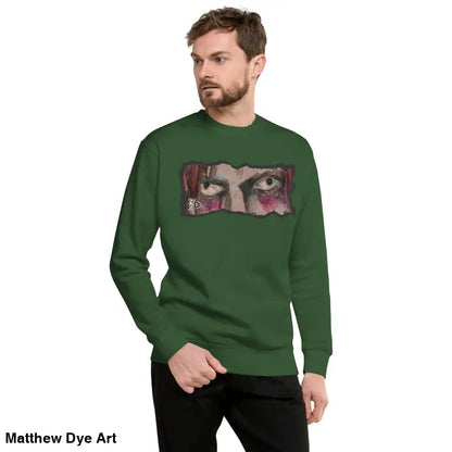 Green sweatshirt with eye graphic, a timeless piece enriched with urban elegance