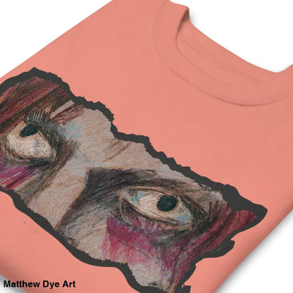 Salmon-colored sweatshirt featuring eye drawing, a timeless piece enriched with urban elegance