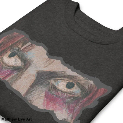 Gray sweatshirt featuring eye drawing, embodying urban elegance and classic sweatshirt silhouette