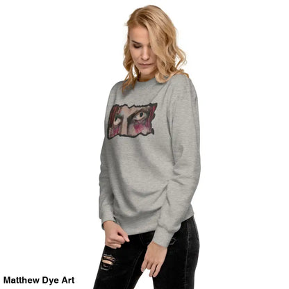 Gray sweatshirt featuring eye graphic, a timeless piece enriched with urban elegance