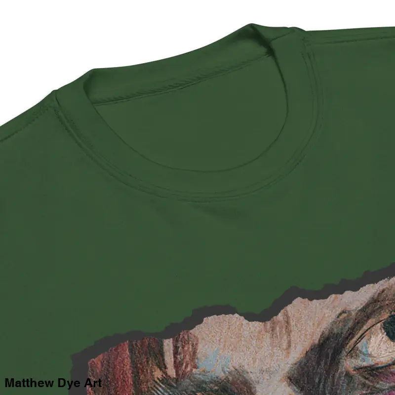 Green t-shirt featuring artwork in a classic sweatshirt silhouette, embodying urban elegance