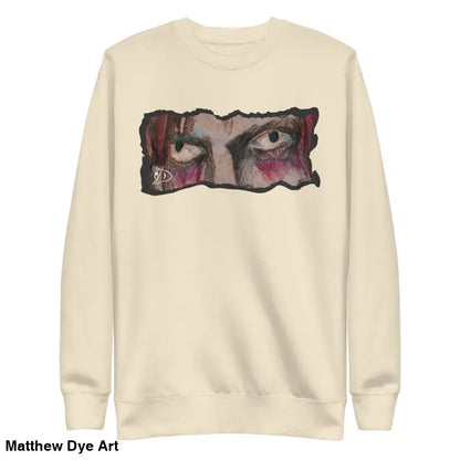 Beige sweatshirt with eye graphic, a timeless piece enriched with urban elegance