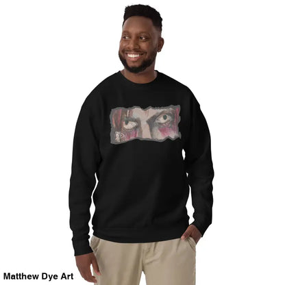 Black sweatshirt with eye graphic showcasing urban elegance and classic sweatshirt silhouette