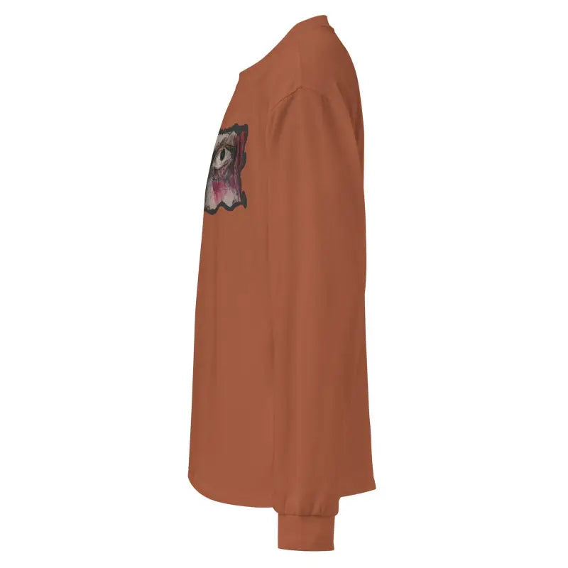 Rust-colored elegant premium long sleeve shirt featuring graphic design on the chest