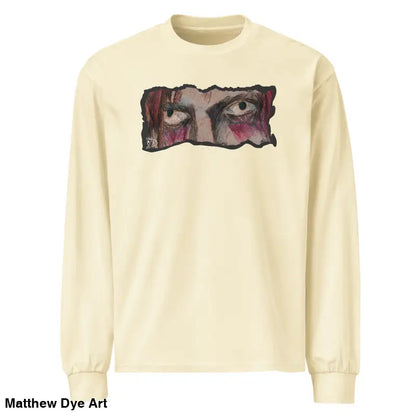 Cream-colored elegant premium long sleeve shirt featuring an eye graphic design