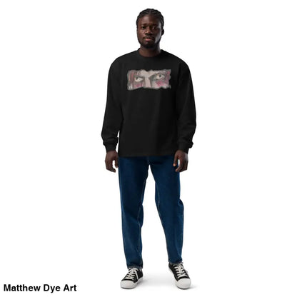 Man in elegant premium long sleeve shirt and blue jeans showcasing Watcher’s Veil design