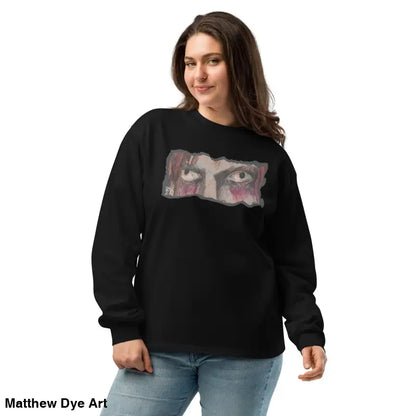 Black carded cotton long sleeve shirt featuring an eye graphic for elegant streetwear