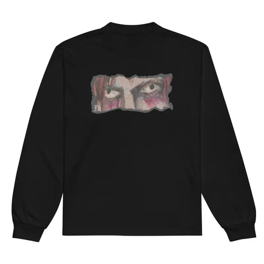 Black elegant premium long sleeve shirt featuring a striking eye graphic design