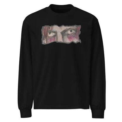 Elegant premium long sleeve shirt featuring artistic eye design on black sweatshirt chest